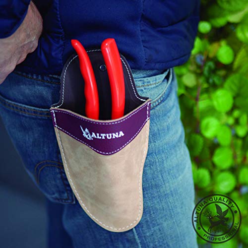 Altuna Pruner Scabbard Holster Pouch | Brown and Beige Genuine leather sheath | Case for Garden Tools and Pruning Shears Scissor | Spanish Quality