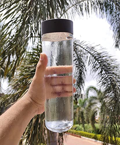Image of Glassbunny Glass Bottles Wide Mouth Glass Water Bottle with Leak-Proof Airtight black plastic Lid for Water, Smoothie, Juices With Black plastic long Cap - 750ml (2PC)