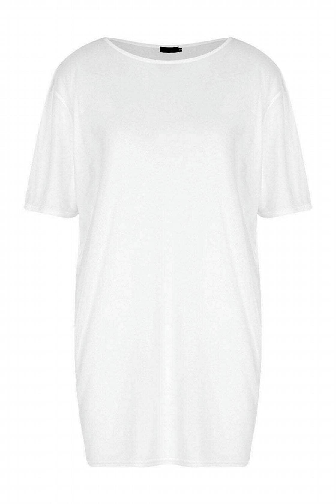 Fairy Trendz Ltd Women's White Oversized Baggy Short Sleeve Tunic Top Loose Fit Pullover T Shirt Dress( One Size)