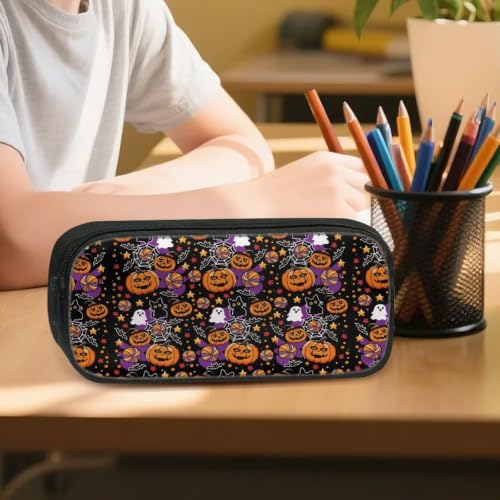 Image of Pencil Case, Pen Pouch Bag for Kids Students School Supplies | Vintage Halloween Print,polyester fabric,wear-resistant and easy to clean,zipper design gift for boys and girls