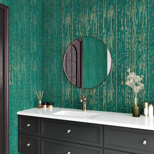 Green Grasscloth Peel and Stick Wallpaper for Bedroom Modern Wallpaper Textured Fabric Contact Paper Self Adhesive Wall Paper Cabinets Drawers Teal Green Vintage Wall Decor 15.8"x 118"