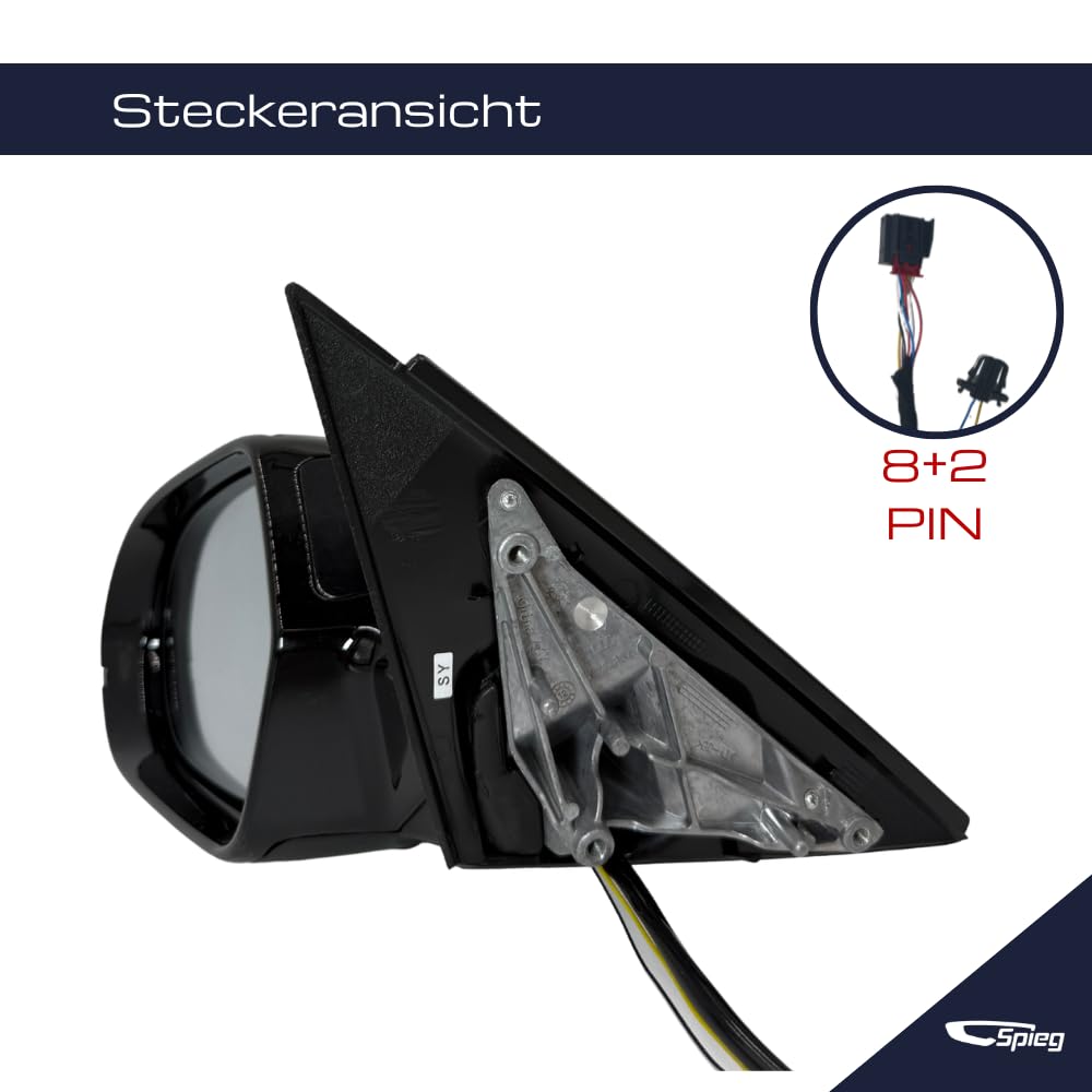 Spieg Außenspiegel links für Audi A6 C7 / S6 2011–2018 elektrisch einklappbar, Blinker, BLIS, Schwarz glänzend, 8+2 PIN (Fahrerseite)