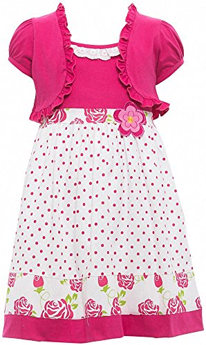 Image of ToBeInStyle Girls Two Piece Short Sleeve Dress and Matching Bolero Crop Cardigan Assorted Prints Cotton Blend Summer Outfit