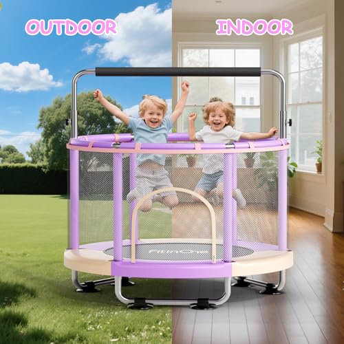 Image of 55 inch Toddler Mini Trampoline for Kids, Indoor Outdoor Toys with Swing, 440lbs Baby Kids Trampoline, Gymnastics Bar, Birthday Gifts for Boy Girl Age 1-8