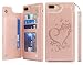 iCoverCase Compatible with iPhone 8 Plus/7 Plus Wallet Phone Case with Card Holder for Women, RFID Blocking Embossed PU Leather Wrist Strap Case (Heart Rose Gold)