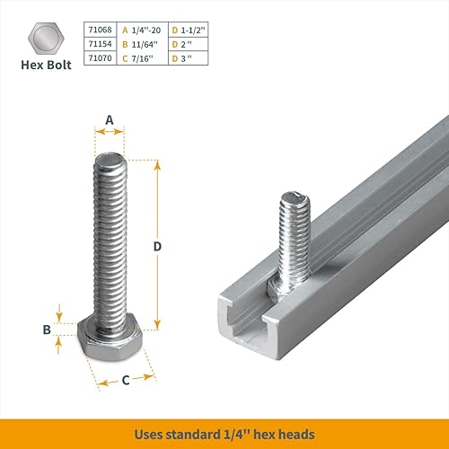 Miniatura 8 de POWERTEC 71374-P2 - Ría en T de aluminio resistente de 18 pulgadas montaje especializado en T para pernos hexagonales de 14 a 20 paquete de 2