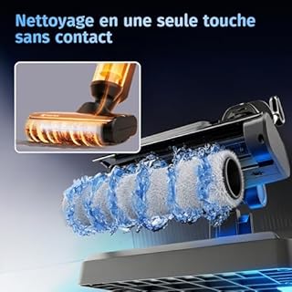 Hearten Aspirateur Laveur,Balai Aspirateur Laveur Smart 3 en 1 – Aspirateur avec Fonction Lavage, Auto-Nettoyant, Anti-Emmêlement, Écran LED, 0,7 mm, Auto-réglage, pour Sols et Poils d’Animaux