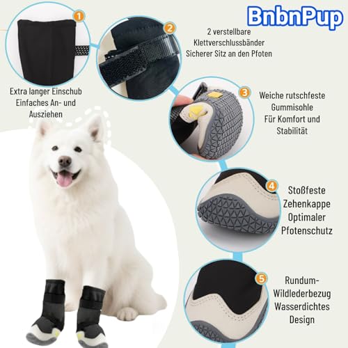 Hundeschuhe Pfotenschutz [4 Stück], Wasserabweisend & Atmungsaktiv, rutschfeste Sohle & Reflektierender Klettverschluss - Für Klein/Mittel/Großhunde | Hochschaftige Outdoor Hundestiefel (6#)