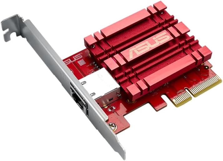 ASUS XG-C100C - Backward compatible 10GBase-T PCIe Network Adapter with 5/2.5/1G and 100Mbps standards, one RJ45 port and integrated QoS Red/Silver