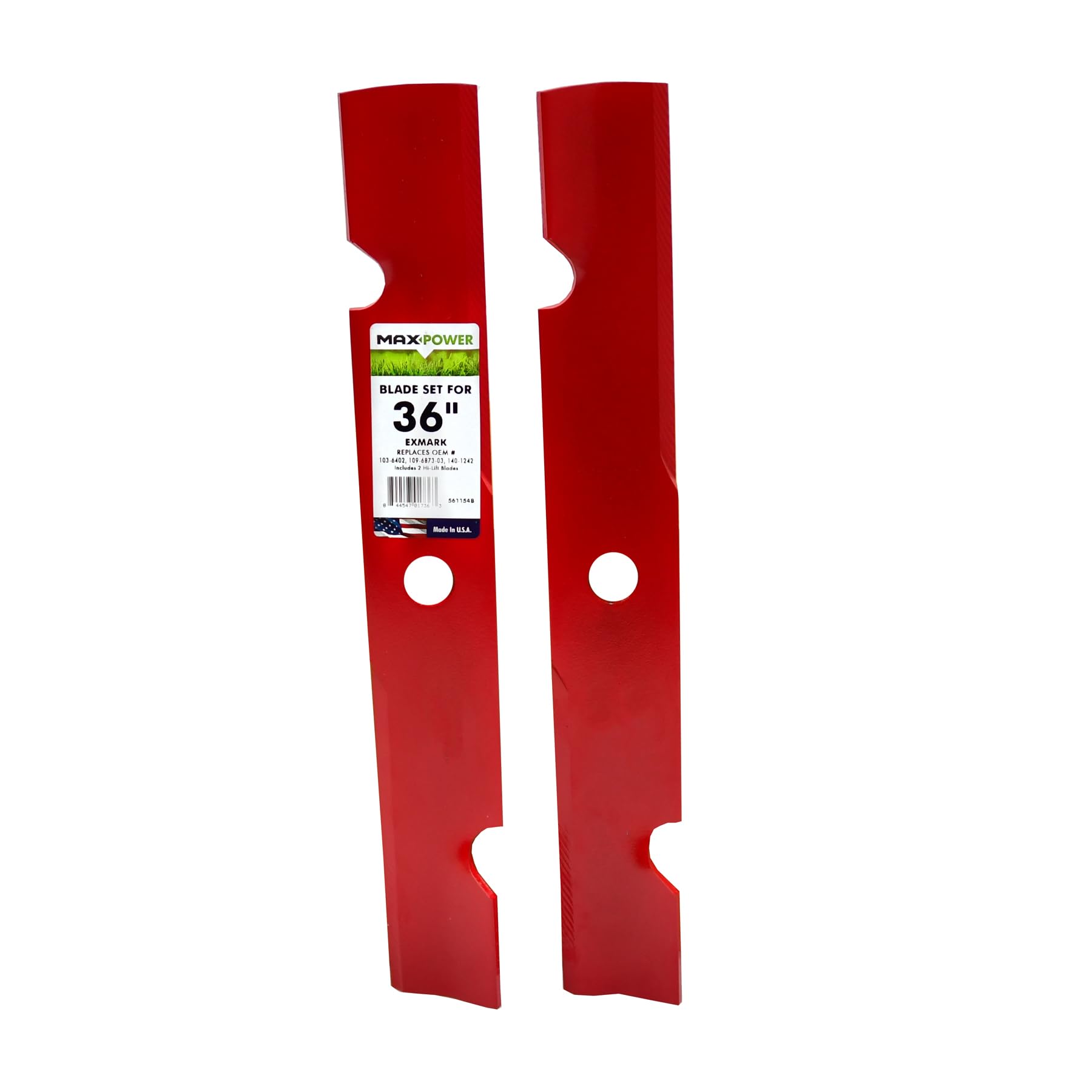 MAXPOWER 561154B - Juego de 2 Cuchillas de Alta elevación para cortacéspedes ExMark y Toro, sustituye a los números OEM 103-6402, 50-2306