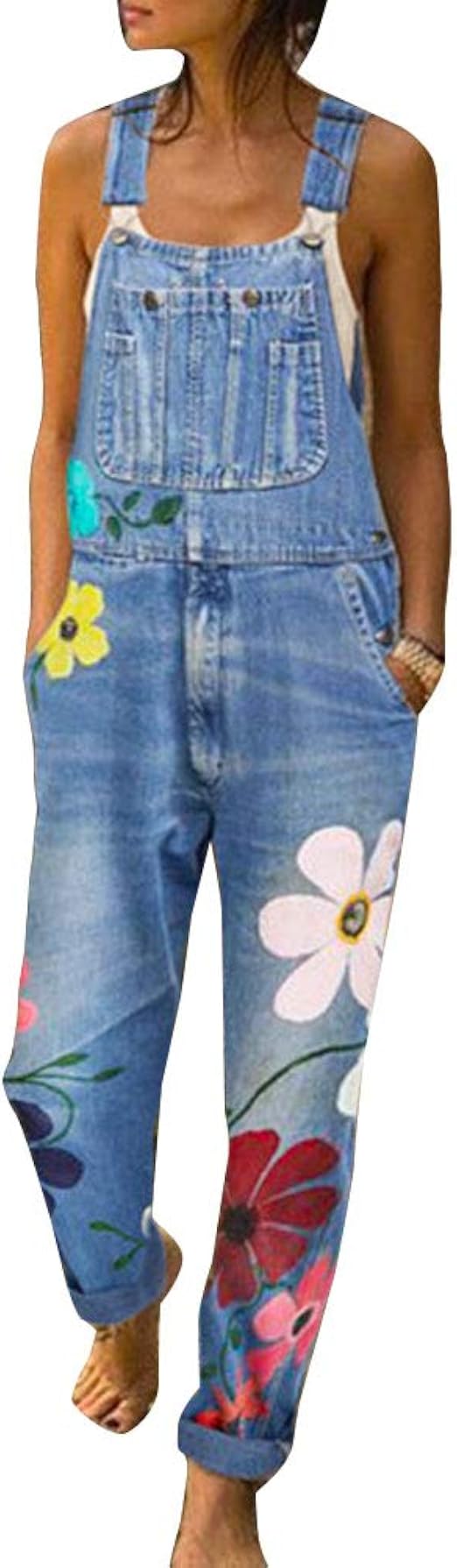 ZIXING Fashion Donna Salopette di Jeans Gamba Larga Taglia Grossa Motivo  Floreale Pagliaccetto Regolabile Cinturino Senza Maniche Tute Casual  Sciolto Largo Salopette : Amazon.it: Abbigliamento