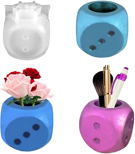 DeryArcle Molde de resina para florero con forma de dados, moldes de silicona, moldes de fundición epoxi, molde de contenedor 3D para bricolaje,