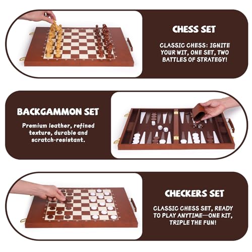 3 en 1 Ajedrez Damas Backgammon Set Plegable 15" miniatura 2