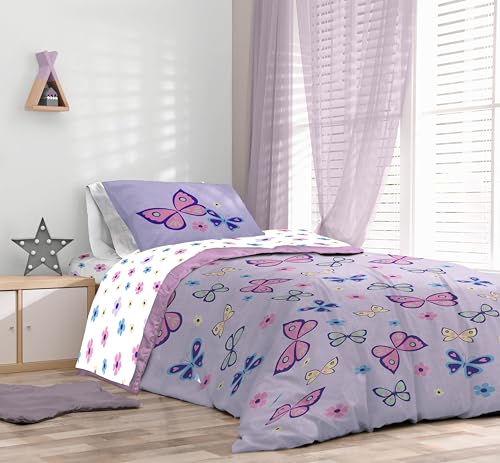 Image of Sunny Side Up Butterfly Twin Comforter Set - 5 Piece Kids Bedding Includes Comforter, Sheets & Pillow Cover - Super Soft Purple Floral Microfiber Bed Set