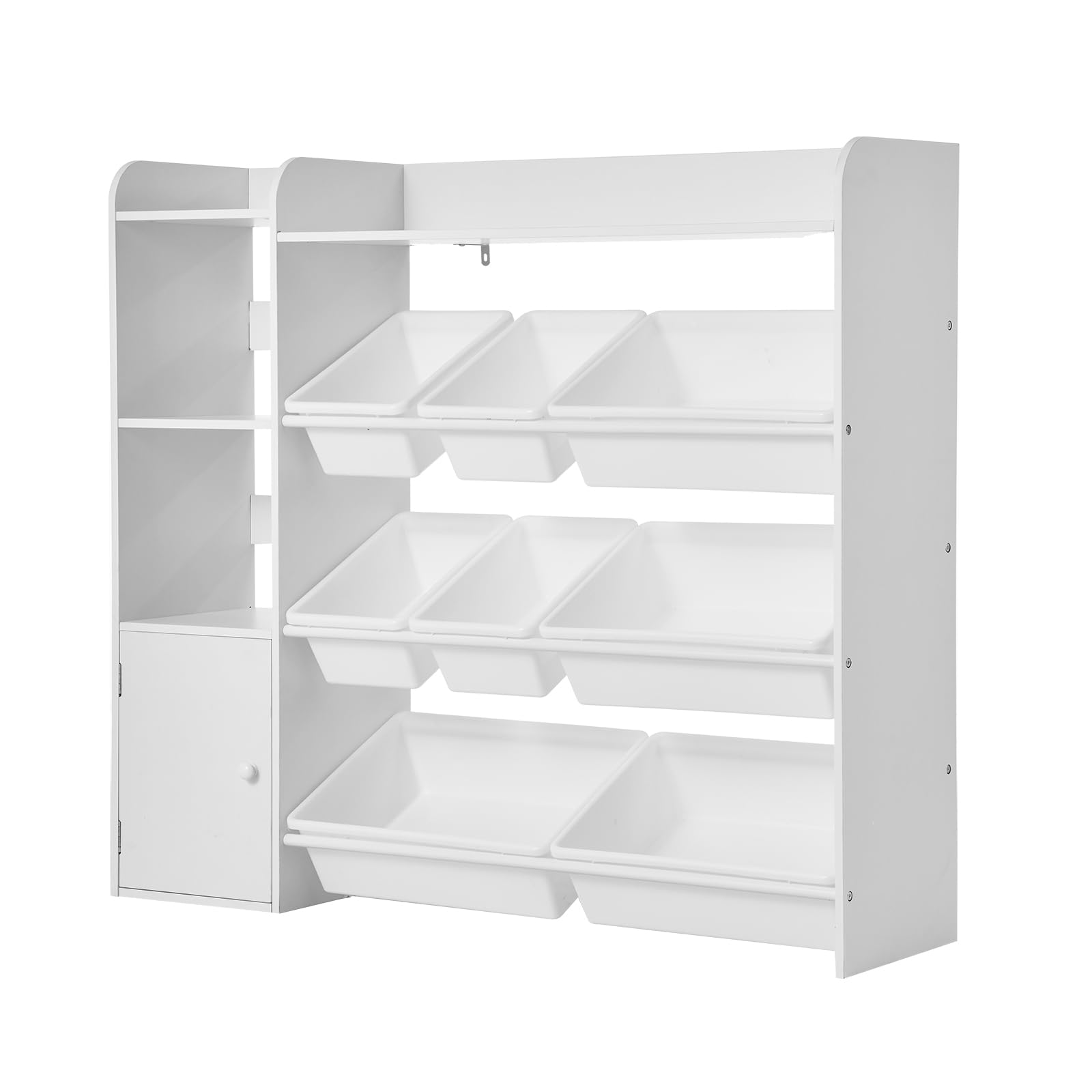VEVOR Meuble de Rangement Jouets Enfant à 4 Niveaux avec bibliothèque, étagère d'organisateur de Jouets avec 8 bacs en Plastique Flexibles, pour Salle d'étude, Chambre, Salle de Jeux, crèche, Blanc