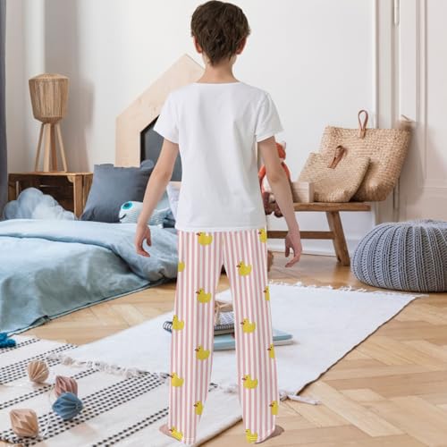 Boy's Pants Yellow Rubber Duck Pink Stripe Jogger Pants Elastic Waist Long Bottoms Trousers with Pockets 6-14 Years3