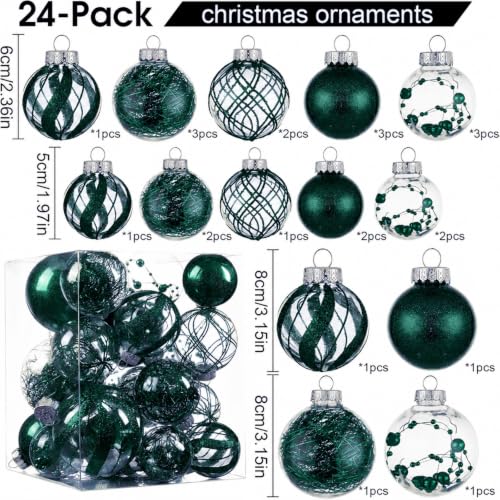 Shatterproof Christmas Ball Ornaments,Clear Plastic Decorative Christmas Balls Hanging Xmas Tree Baubles Set with Stuffed Delicate Glittering Decorations… (Dark Green) - image 7