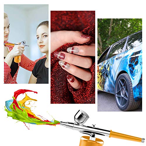 COSSCCI Handheld Airbrush Kit, Portable Mini Air Brush Spray Gun with Compressor Kit Single Action Air Brush Painting Kits for Cake Decorating Makeup Art Nail Model Painting Tattoo Manicure (Gold)