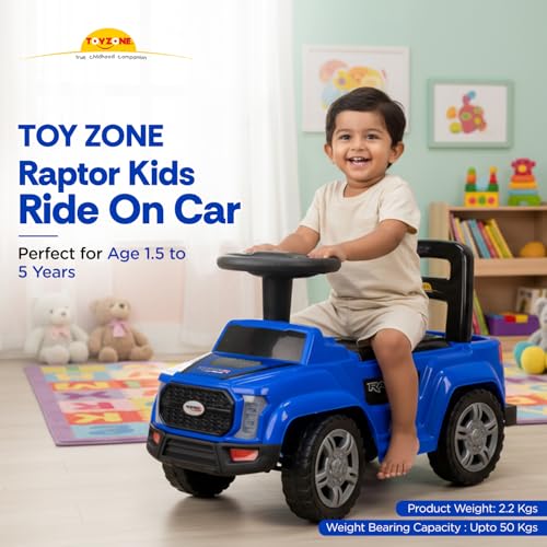 Image of Toy Zone Raptor Baby Ride On Car for Kids, Toddlers Push Ride Baby Kids Car with Backrest, Push Ride On Toy Jeep with Music & LED Light, Under Seat Storage, 2 to 5 Years (Blue)