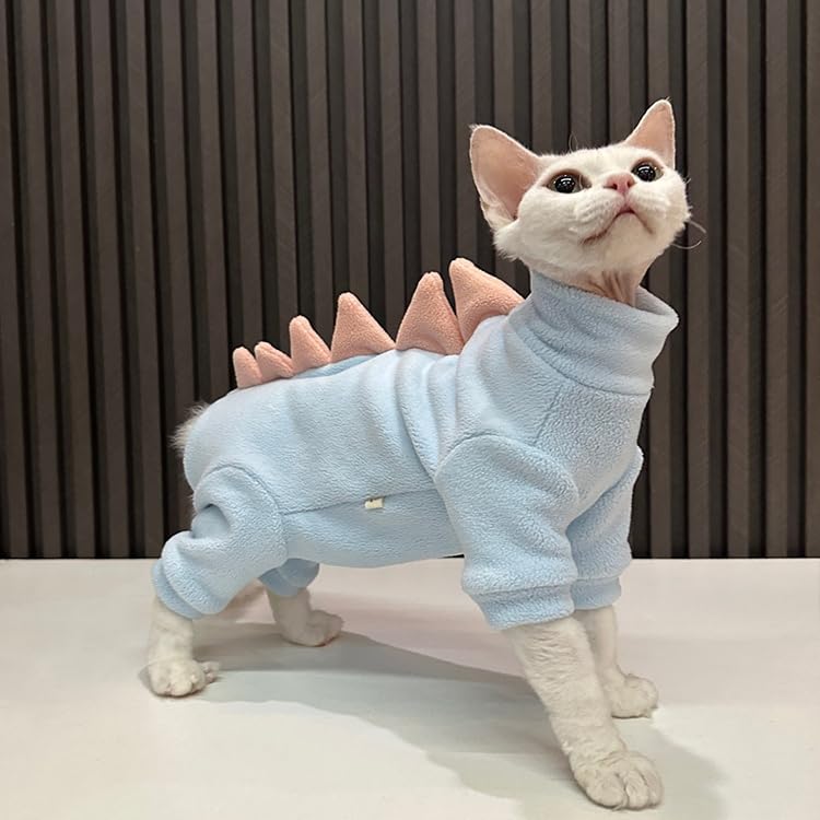 GigglyHouse Sphynx cat Clothes, Dinosaur Costume, Hairless Cats Warm Clothes for Cornish Rex and Devon Rex (Blue, S(2-3.5lbs))
