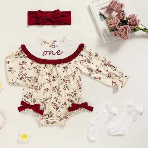 Image of GRNSHTS Baby Girl Birthday Cake Smash Outfit Toddler Girl My 1st Birthday Romper Tutu Skirt with Headband Clothes Set