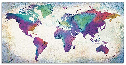 ARTland Wandbild Alu Verbundplatte für Innen & Outdoor Bild 100x50 cm Querformat Weltkarte Erde Welt Kontinente Landkarte Bunt U1TJ Cover