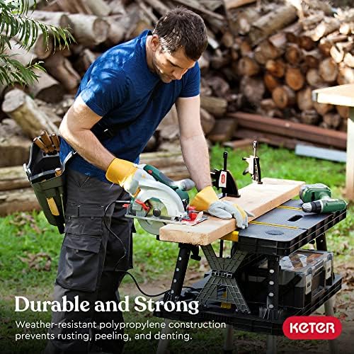 Keter Stand, Woodworking Tools and Accessories with Included 12 Inch Wood Clamps  Easy Garage Storage, Black/Yellow, Weight Capacity: 1000 lbs