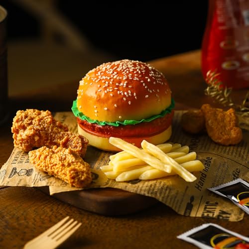 Soulchen Artificial Hamburger Set 15 Pcs Realistic Fake Play Food with Fake French Fries Chicken Leg Drumstick Crispy Nuggets Model for Display Decoration Faux Food Props Kitchen Party Decoration