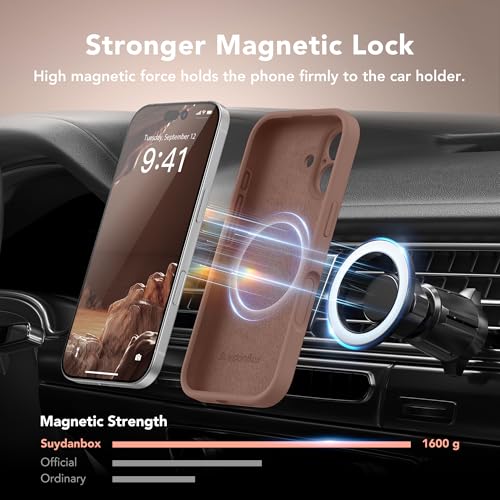 Image of Magnetic for iPhone 16 Case, Compatible with MagSafe, [Screen Protector + Full Camera Protection], Silicone Shockproof Anti-Scratch Protective Phone Case for iPhone 16 6.1 inch, Brown