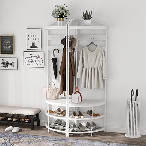 GiftGo Corner Coat Rack Entryway Hall Tree with Shoe Storage Bench for Home Organize Bedroom Mudroom 3 in 1 Coat Stand (White, Large) - Image 3