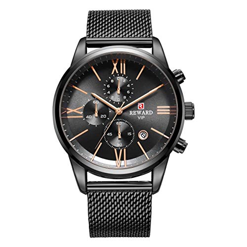 Preisvergleich Produktbild FJJLOVE Herrenuhren, Herren Voller Edelstahl Wasserdicht Analog Quarzuhr Mode Lässig Auto Kalender Business Kleid Armbanduhr,D