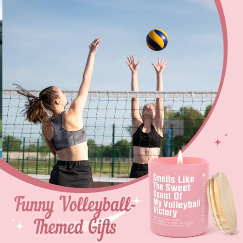 Encoink Volleyball Gifts for Teen Girls, Women, Lavender Scented Candle, Gifts for Volleyball Lovers/Girl/Mom/Coach/Player/Friend, Funny Volleyball-Themed Gift for Mothers Day Birthday, Pink Jar(10oz)