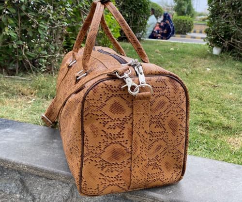 Leather Travel Duffel Bag, Weekender,Brown travel weekender hold all overnight carry on duffel with shoe compartment pocket (with out shoe pocket, 28 inch)2