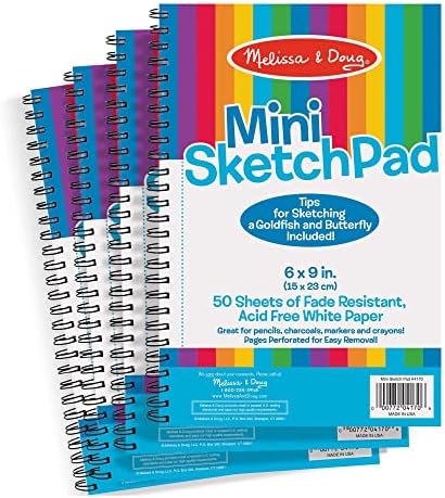 Melissa & Doug Mini-Sketch Spiral-Bound Pad (6 x 9 inches) - 4-Pack - Sketch Book For Kids, Drawing Paper, Drawing And Coloring Pads, Art Supplies