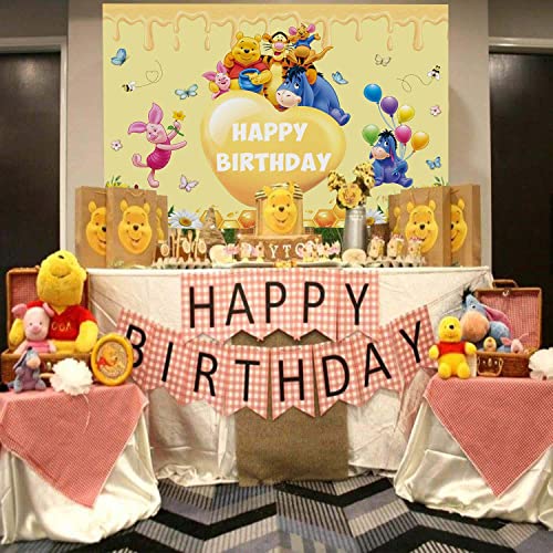 Classic Pooh Backdrop For Boys Girls Color Balloon Pooh And Friends Birthday Banner Baby Shower Party Cake Table Decorations Background 7X5Ft #TOP2