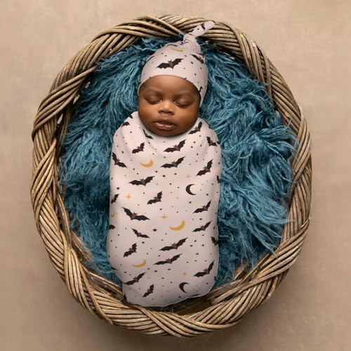 Image of Halloween Bat Newborn Swaddle Blankets Hat Sets Soft Baby Receiving Blanket Swaddle Sack for Baby Shower Infant Boy Girl Gift
