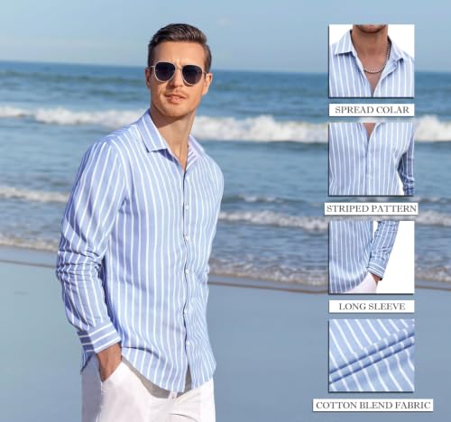 Image of Zombom Men's Regular Fit Vertical Striped Casual Shirt | Full Sleeve Cotton Blend Shirt for Men | Slim Fit Stylish Party