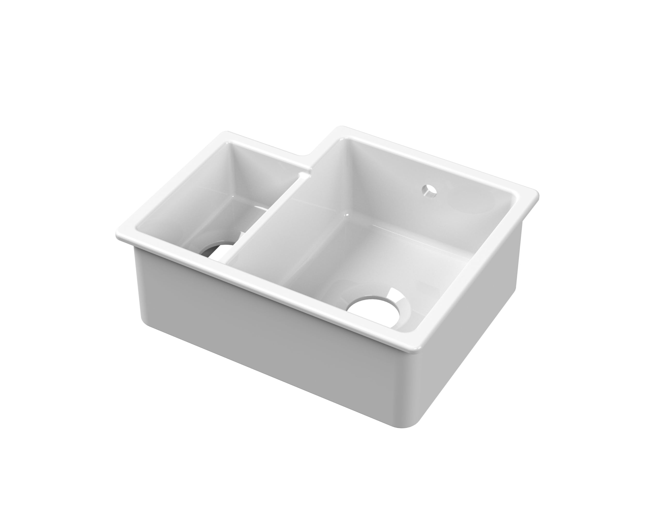 Fireclay 1.5 Bowl Right Hand Undermount Kitchen Sink & Overflow, 457Mm - White 5056678450673