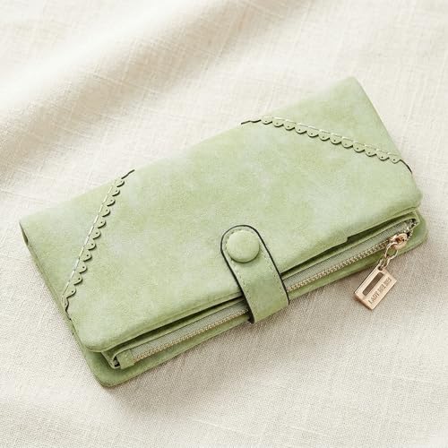 Image of Bird&Fish Women Vegan Leather Wallet Bifold Clutch Large Capacity Card Organizer Buckle Long Purse for Girls Candy Color