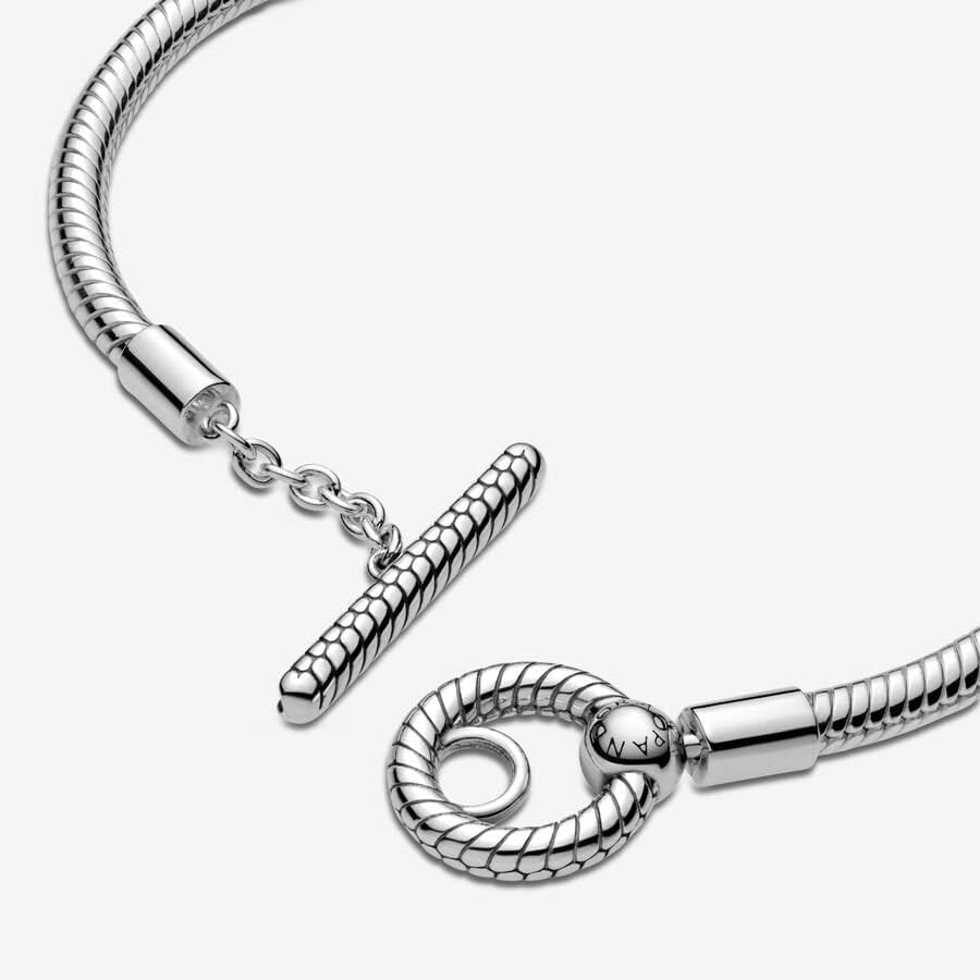 Pandora Moments T-Bar Closure Snake Chain Bracelet - Charm Bracelet for Women - Compatible Moments Charms - Gift for Her - Sterling Silver - With Gift Box3
