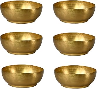 Serene Spaces Living Set of 6 Lightweight Antique Brass Decorative Bowl, Metal Bowl for Potpourri, Catchall for Entryway, Dining Table, Home Décor, 2.75" Tall & 7.5" Diameter