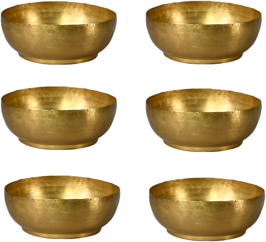 Lightweight Antique Brass Bowl, Table Centerpiece Styling, Elegant Home Accent for Aesthetic Tables, Mantels, and Shelves, Decorative Display, 2.75" Tall & 7.5" Diameter, Pack 6