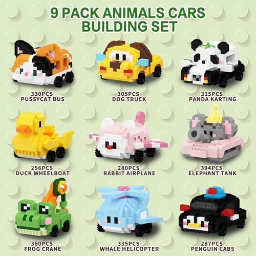 Image of HIGH GODO 9Pack Party Favors Animals Building Set, 2882PCS Cute Animals Cars Building Blocks for Goodie Bag Stuffers, Party Favors Birthday Easter Gifts for Adult Teens 14+