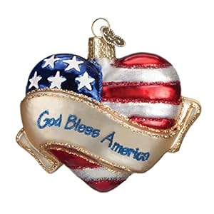 Old World Christmas Ornaments God Bless America Heart Glass Blown Ornaments for Christmas Tree