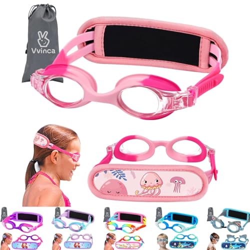 Vvinca Kids Swim Goggles 2-8，Toddler goggles with Fabric Strap No Tangle
