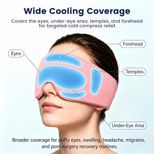 Image of Cooling Gel Eye Mask for Puffy Eyes, Migraine & Headache Relief, Full Eye-Area Cold Compress for Eyes & Temples, FSA Eligible HSA Reusable Eye Ice Pack for Swelling & Post-Surgery Recovery