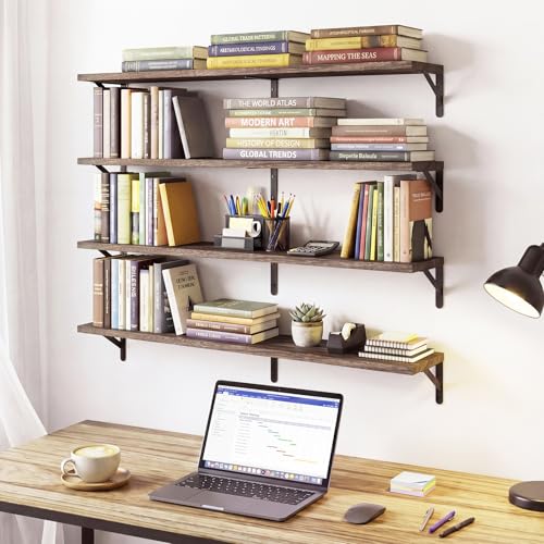 Image of YGEOMER Floating Shelves for Wall, 35in Brown Wall Shelves for Living Room, Bathroom, Bedroom, Kitchen, Home Decor (Set of 4)