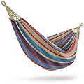 Sorbus® Brazilian Double Hammock - Extra-Long Two Person Portable Hammock Bed for Indoor or Outdoor Spaces - Hanging Rope, Carrying Pouch Included (Blue/Sand/Purple/Red Stripes)