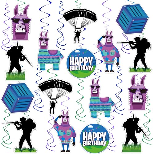 Image of Video Game Hanging Swirls 41Pcs Llama Themed Birthday Party Decoration for Video Game Party Supplies Llama Theme Birthday Decor Favor
