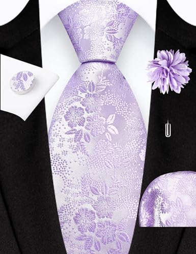 Image of GUSLESON 3.15 inch（8cm） Mens Floral Tie and Lapel Pin Necktie Hankerchief Cufflinks Set for Men